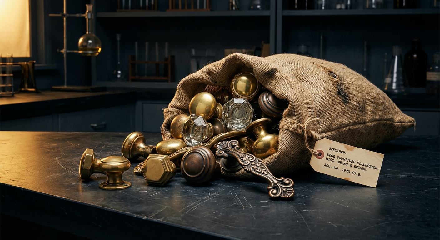 The Reference Sack — a burlap sack filled with assorted brass doorknobs